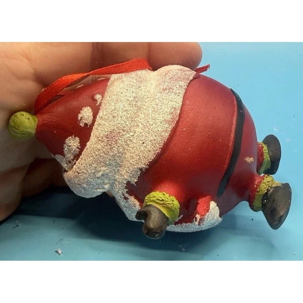 Ceramic Santa Claus Christmas Ornament Glitter Red Green Holiday Decor Unbranded